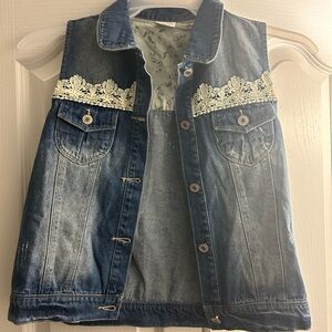 Denim Vest with Lace Trim